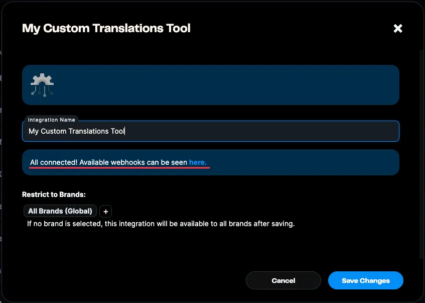Translations setup page